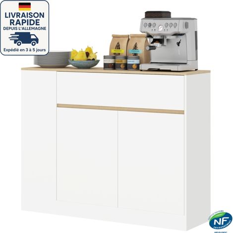 Aparador de 105 cm con 1 puerta y 1 cajón en color blanco - Separadores laterales - Líneas sencillas - Blanco (1/5)