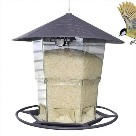 Automatische Vogelfutterhäuser für den Außenbereich, wetterfester automatischer Futterspender, großer Futterspender mit Sitzstange (1/5)