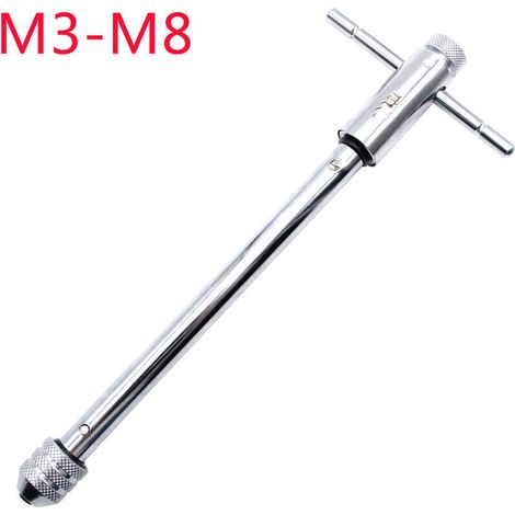 Adjustable ratchet wrench with T-handle, for metric taps M3 to M8, reamer, hand tool, 248 mm body (1/5)