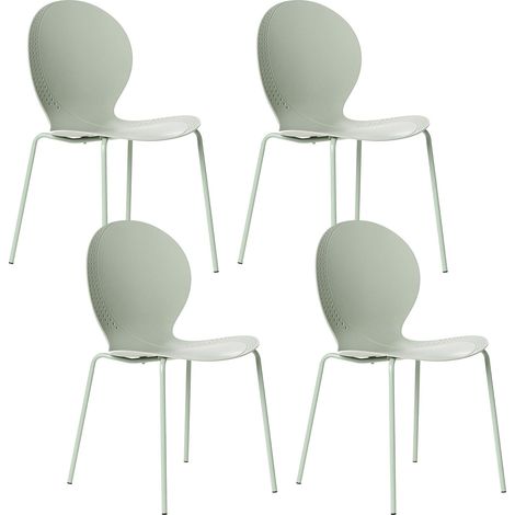 Set of 4 Garden Chairs Light Green Synthetic Material Plastic Indoor Outdoor Garden Dining Room Modern Style MILOS (1/5)