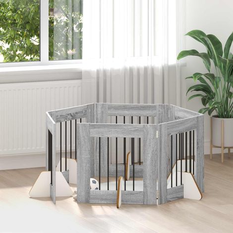 Puerta de perro con soportes 6 pcs Gris 60 x 60 cm
