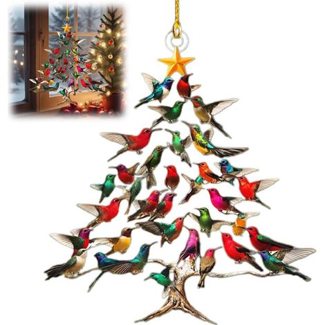 Ornement Colibri - Acrylique Double Face - Décoration Suspendue pour Intérieur - Cadeau pour Amateurs d'Oiseaux - Lot de 3 - 8 cm (1/5)