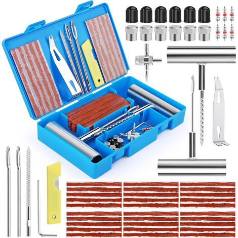 Kit de reparación de neumáticos de 58 piezas, kit de herramientas para reparación de neumáticos de coche, kit de reparación de pinchazos para coches, motocicletas, tractores, vehículos todo terreno, c (1/5)