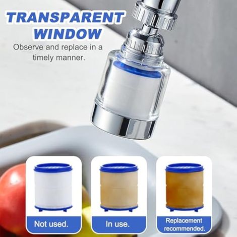 Robinet filtrant anticalcaire rotatif à 360° + 10 éléments filtrants en coton PP pour cuisine, salle de bain, évier (1/3)