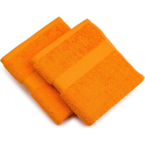 Serviette De Bain - Lot De 2 - Coton 100% - Absorbante 550g/m² - Salle De Bain - 50x100cm Orange (1/3)