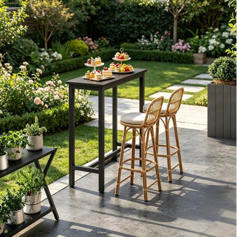 Table de bar 100x40x100 cm en bois et métal noir, gain de place pour cuisine FloraGrace (1/5)