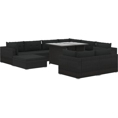 vidaXL Set Divani da Giardino 10 pz con Cuscini in Polyrattan Nero (1/5)