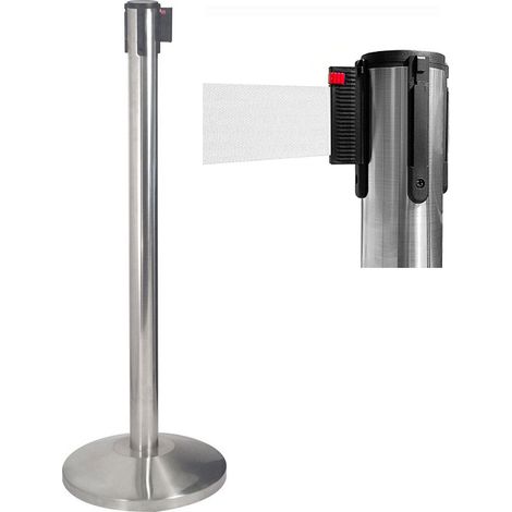 Colonnina Tendinastro 3 metri in Acciaio Inox Spazzolato Ø36x101 cm Nastro Bianco
