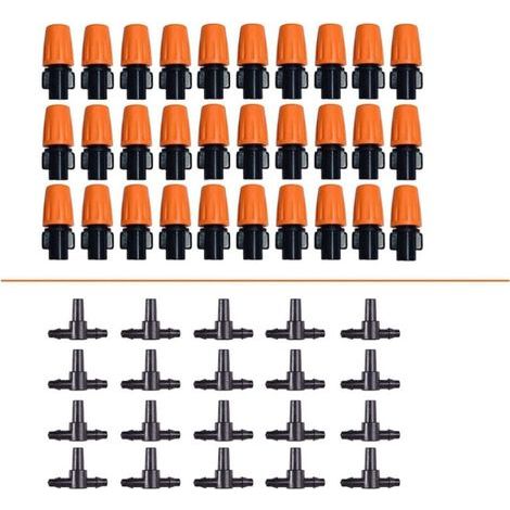 50 goteros de riego ajustables, sistema de riego por goteo de microflujo de 1/4'', boquillas de nebulización para huertos o macizos de flores. (1/4)