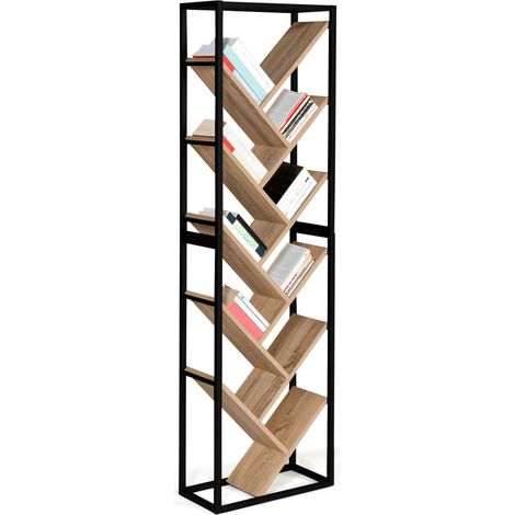 Idmarket – Etagère bibliothèque en forme d'arbre 10 niveaux – Design industriel – Hauteur 170 cm – Bi-matière bois et métal – Gain de place