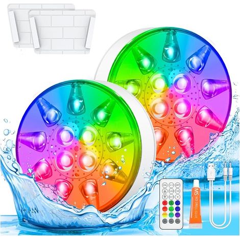 Projecteur de piscine avec télécommande, lampe LED submersible rechargeable, étanche IP68, idéal pour les fêtes au bord de la piscine, lot de 2-AquaForge