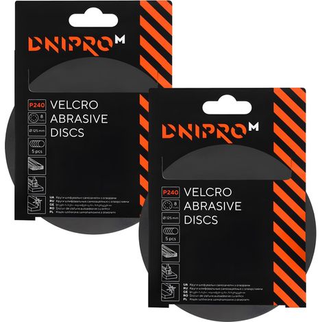 Dischi abrasivi Dnipro-M P240, 125 mm, 8 fori, per levigatrice eccentrica, confezione da 10 (1/3)
