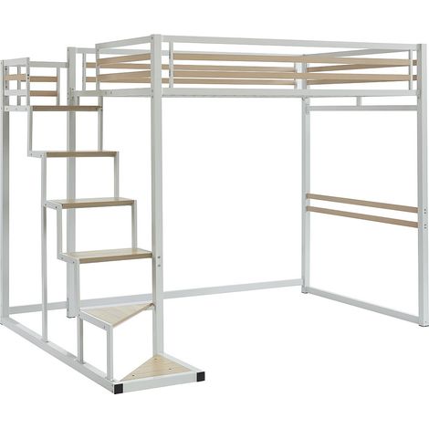 Letto a soppalco 140 x 200 cm Metallo e MDF Bianco - JOGUI