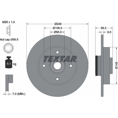 Lot de 2 Disques de frein Textar 92202103 CITROËN 1613500780 1619237980 3648487
