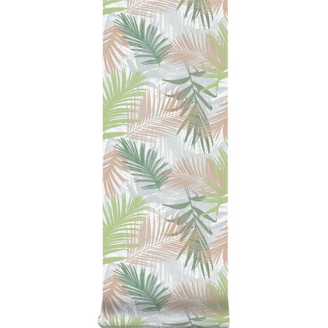 Boutique - Vliestapete - Palm Botanisch Jungle - Weiß/Gold/Grün - 10m x 52cm
