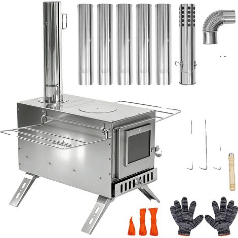 Poêle à bois, design portable, chauffage multifonctionnel, Argent (1/2)