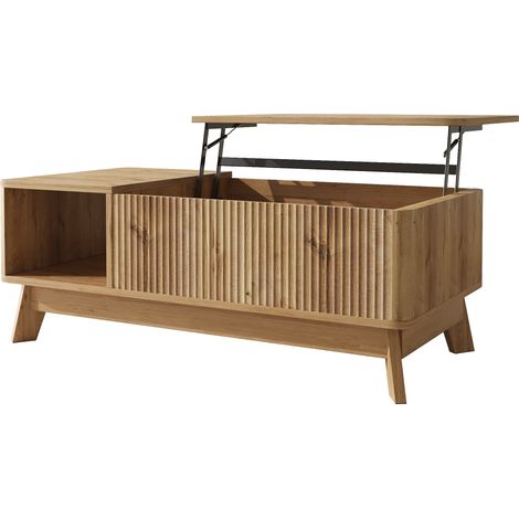 Mesa de centro elevable con compartimento oculto y estante lateral en MDF natural MODENUIT (1/5)