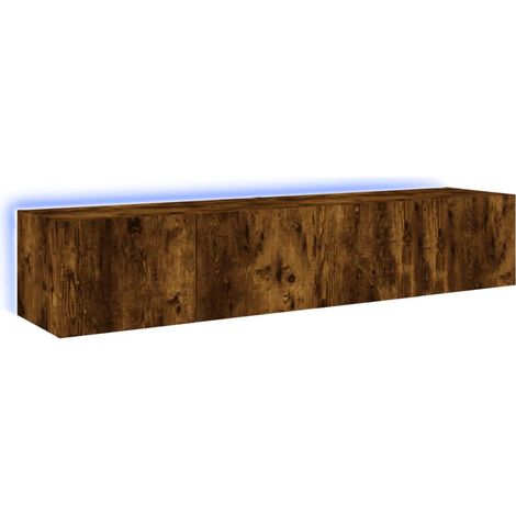Mueble de TV de pared estante multimedia aparador de televisión TV comedor salón dormitorio y luces LED 2 piezas roble ahumado 80 x 35 x 31 cm marrón 020029146