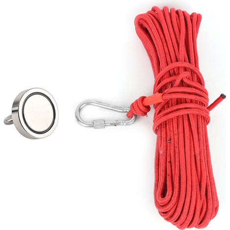Aimant de pêche N35 245LBS, crochet magnétique puissant pour rivière, recyclage et chasse, corde rouge de 20 mètres incluse, revêtement résistant, kit de récupération (1/5)