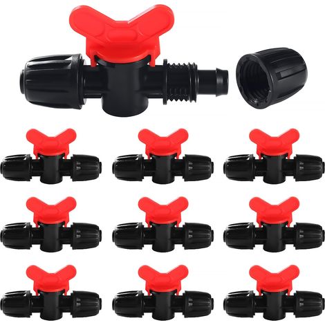VooGenzek 9 Pièces 16mm Vanne Commutation D'Irrigation, Irrigation Pipe Valve Switch, Robinets de Verrouillage pour Système D'irrigation Goutte à Goutte, pour 16mm Tuyau, Noir