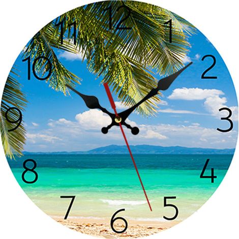 25 cm Moderne Palmiers Pendule Murale, Petit Plage Mer Silencieuse Bois Horloge pour la Cuisine/Chambre/Le Salon/Salle de Bain (1/5)