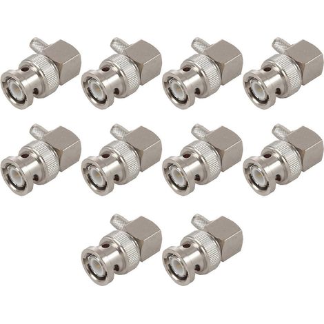 Lot de 10 BNC Male fiche droit Angle Crimp pour RG58 RG400 RFC195 RF Coax adaptateur connecteur, argenté (1/5)