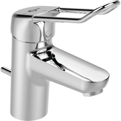 Ideal Standard Grifo de lavabo Connect Blue, con manilla de arco, con vaciador, Saliente 112mm, Cromo, B0543AA