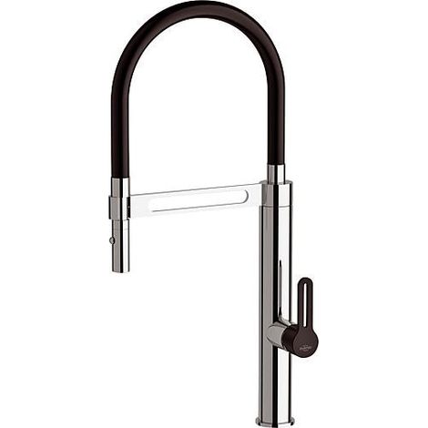 Mitigeur evier Enzan chromé Bec d'écoulement pivotant + levier noir, entraxe 230mm (1/3)