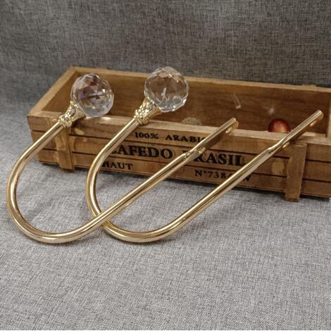 Ensemble de 2 embrasses de rideaux dorées, crochets d'embrasse avec boule de cristal