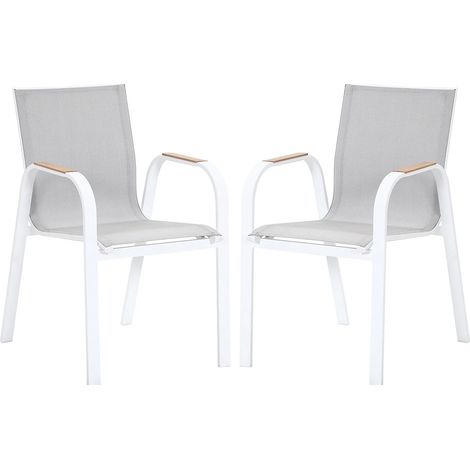 Poltrona da giardino impilabile in alluminio e textilene - Grigio chiaro e bianco - Lotto di 2 - ZEYVA di MYLIA (1/5)