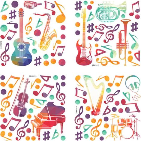 Autocollants Muraux Note de Musique PVC 4 Pièces pour Salle Musique (1/5)