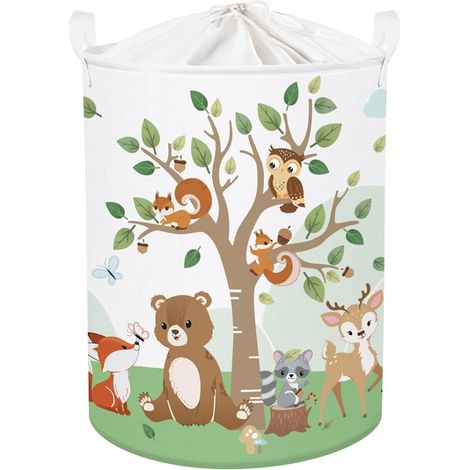 Corbeille a Linge Animal Forêt Repliable Panier Rangement Jouets Vêtements Maison Écureuil 63L (1/5)