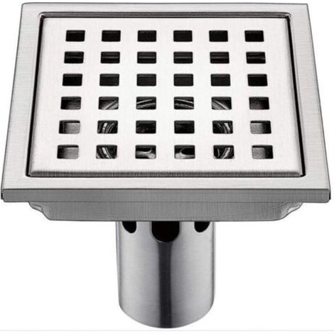 Siphon de douche en acier inoxydable haute capacité, grille carrée 15 × 15 cm pour évacuation rapide des eaux usées et collecte des déchets (1/2)
