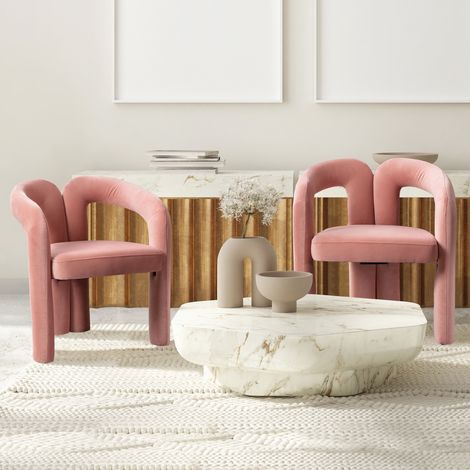Set di 2 sedie in velluto, sedie da pranzo con schienale - Scandinavo - Poltrone da cucina soggiorno - Rosa (1/5)