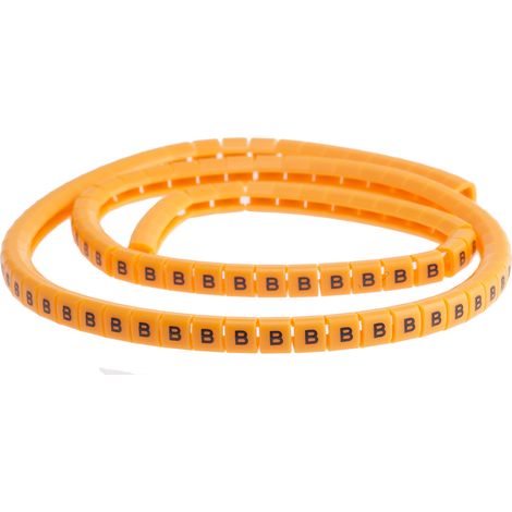 Repère câble à pression , Ø câble 3 3.4mm, texte : B, Noir sur Orange ( Prix pour Bobine de 100 )