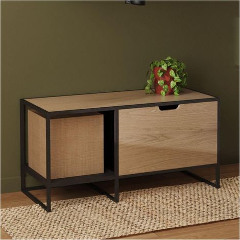 Mob-In – Banc d'entrée avec rangement L90 x H46 – Style industriel – Panneau de particules mélaminé – Supporte jusqu'à 135 kg (1/5)