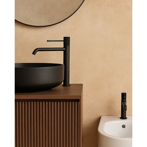 Coppia rubinetti lavabo alto e bidet senza scarico in ottone nero opaco Melin (1/4)