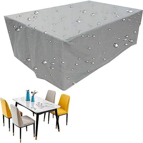Housse Salon de Jardin 210D Oxford Tissu Housse de Protection pour Mobilier Housse de Table de Jardin Imperméable Bâche de Protection avec Corde Argent 213x132x74cm (1/5)