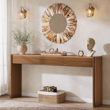 Tribesigns Console Table with 3 Drawers, 70.9" Wooden Entryway Table Behind Couch, Farmhouse Long Console Sofa Station with Storage for Entrance, Foyer, Hallway, Living Room, Easy Assembly (Brown) (1/5)