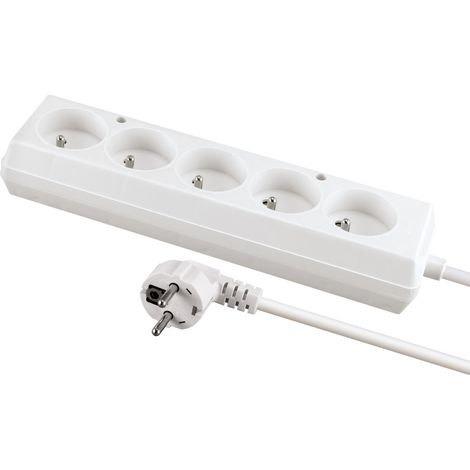 Cable alargador de 5 tomas con toma de tierra, 1,5 m, blanco, IP20, 10 A, Ideus 04290 (1/2)