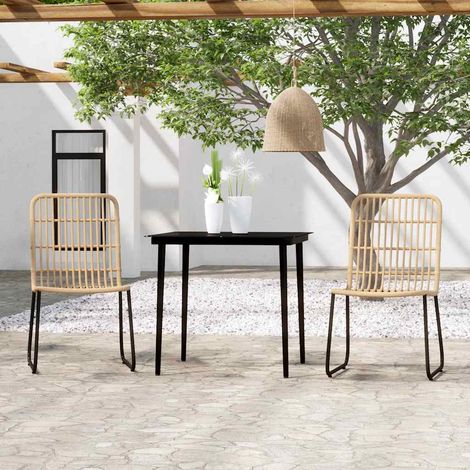 Ensemble repas de jardin 3 pièces, table et 2 chaises, acier, résine tressée, noir et chêne - PANGIVO (1/5)