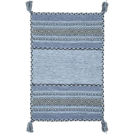 Tappeto ANTIQUE-KILIM azzurro tessuto a mano in cotone e ciniglia cm.60x90 (1/5)