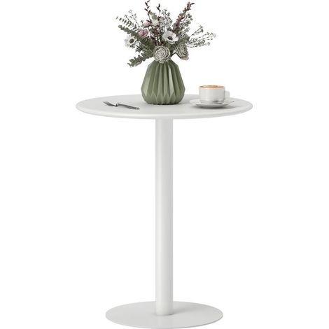 Table ronde blanche Ø60x72 cm en acier pour intérieur et extérieur, 2 places, design compact pour balcon et jardin moderne (1/4)