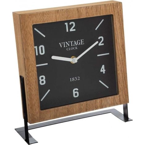 Atmosphera – Horloge à poser en bois MDF et métal noir H 23,5 cm – Mécanisme silencieux pour chambre et bureau – Design vintage (1/6)