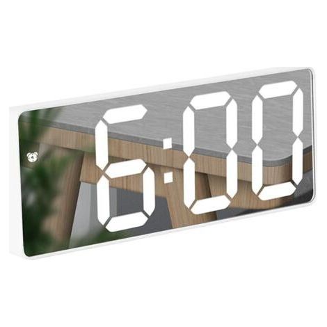 LED Mirror Digital Alarm Clock with Temperature Display, Adjustable Brightness, Voice Control and Easy Snooze Function, Two Power Modes, Suitable for Bedroom Bedside Table (1/5)