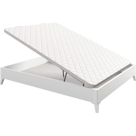 Lit coffre pliant en bois avec pieds, respirant, hauteur 34,5 cm  Blanc - 135x200 cm