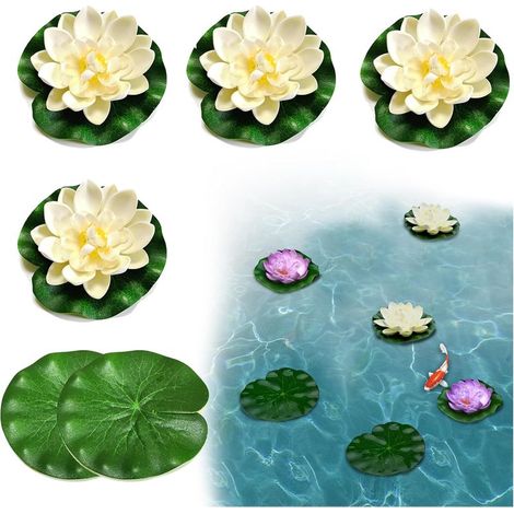 6er-Set Seerosen, EVA, schwimmend, realistisch, cremeweiß, 10 cm, für Teich, Aquarium und Garten (1/5)