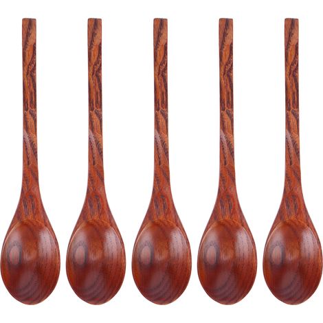 5 cuillères en bois style japonais à long manche pour soupe, ustensiles de cuisine et couverts ménagers.