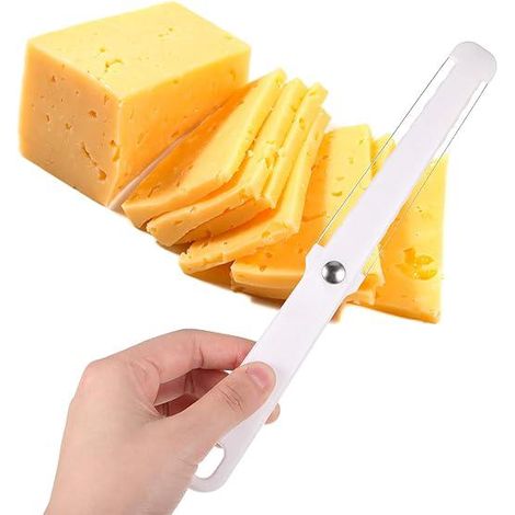 Coupe-fromage blanc en inox avec fil à couper, idéal pour beurre, chocolat, confiture et crème, pour pain et meules de fromage dur et mi-dur, pratique et portable. (1/5)