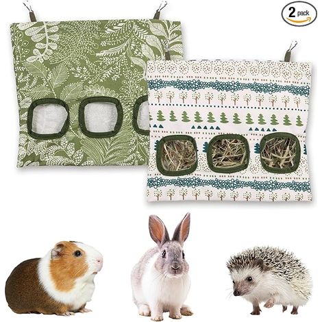 Sac à foin – 2 mangeoires à foin à 3 trous à suspendre, 33 x 27,9 cm, lavables pour lapins, chinchillas, hamsters, petits animaux et animaux (1/5)